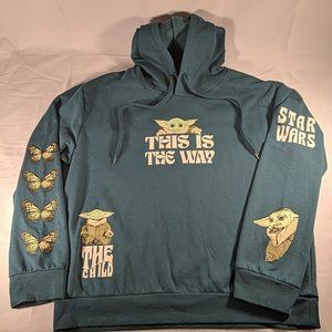 Star Wars Grogu Baby Yoda Green Sweatshirt Hoodie Sweater Butterflies Women's XL